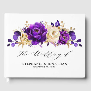 Royal Lila Violet Gold Floral Botanische Hochzeit Gästebuch