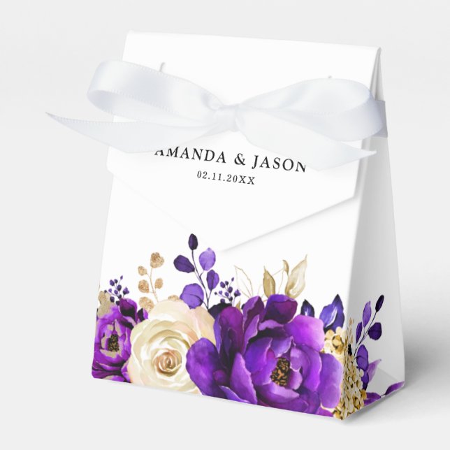 Royal Lila Violet Gold Floral Botanische Hochzeit Geschenkschachtel (Vorderseite)