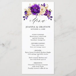Royal Lila Violet Gold Floral Botanische Hochzeit Menükarte