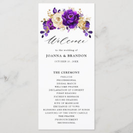 Royal Lila Violet Gold Floral Botanische Hochzeit Programm