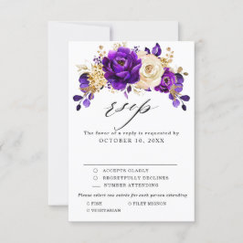 Royal Lila Violet Gold Floral Botanische Hochzeit RSVP Karte