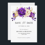 Royal Lila Violet Gold Floral Botanische Hochzeit Save The Date<br><div class="desc">Elegante königliche lila Goldhochzeit speichern Sie die Dattelkarte mit elegantem Bouquet von königlichen lila,  Indigoklas,  Gold,  gelben Farbe Rose Buds und eucalyptus Blätter. Bitte kontaktieren Sie mich für Hilfe bei der Anpassung oder wenn Sie ein anderes Produkt mit diesem Design benötigen.</div>