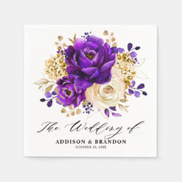 Royal Lila Violet Gold Floral Botanische Hochzeit Serviette
