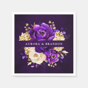 Royal Lila Violet Gold Floral Botanische Hochzeit Serviette