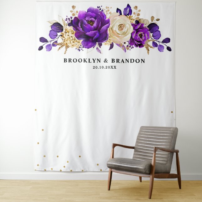 Royal Lila Violet Gold Floral Botanische Hochzeit Wandteppich (Beispiel)