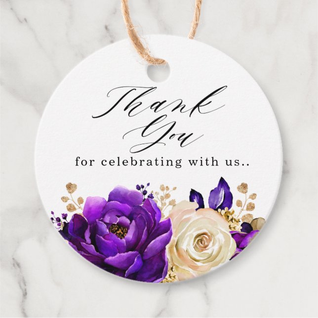 Royal Lila Violet Gold Floral Wedding Vielen Dank Geschenkanhänger (Vorderseite)