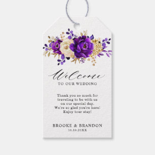 Royal Lila Violet Gold Floral Wedding Willkommen Geschenkanhänger