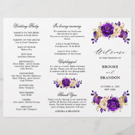Royal Lila Violet Gold Wedding Tri Fold Program