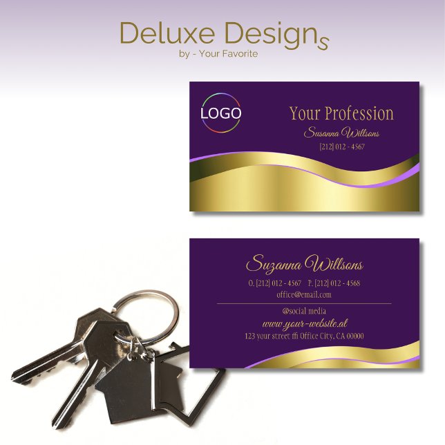 Royal Lila Wavy Gold Dekoration mit Markenlogo Visitenkarte (Von Creator hochgeladen)