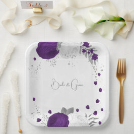 Royal lila & weiß Blume Teller aus Silberpapier