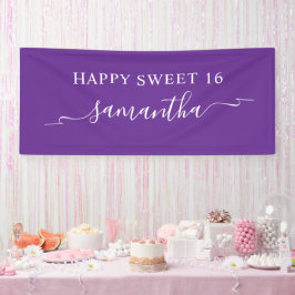 Royal Lila White Happy Sweet 16 Ribbon Name Banner
