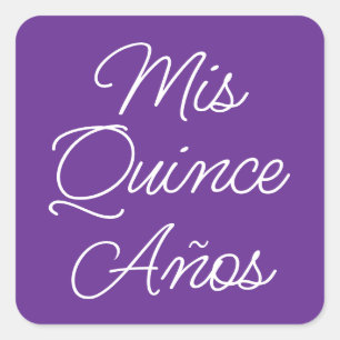 Royal Lila White Modern Script Mis Quince Anos Quadratischer Aufkleber
