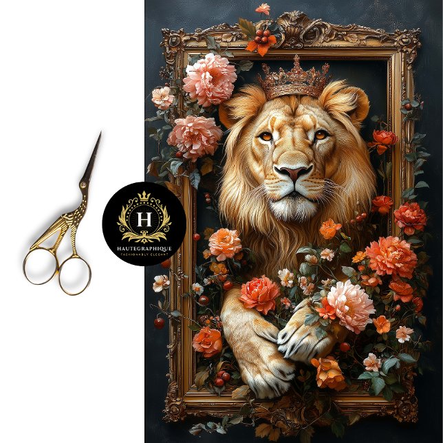 Royal Lion King Crown Floral Frame Decoupage Seidenpapier (Von Creator hochgeladen)