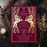 Royal Lion Mittelalterliche Hochzeit Folieneinladung<br><div class="desc">Feiern Sie Ihren besonderen Tag mit diesem Royal Lion Medieval Sword Wedding Design. Dieses Design verfügt über einen Rahmen mit zwei Löwen und Blume. Die Rückseite dieses Produktes ist flach bedruckt und NICHT echter Folie.</div>