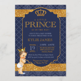 Royal Little Prince Navy Blue Gold Baby Dusche Einladung