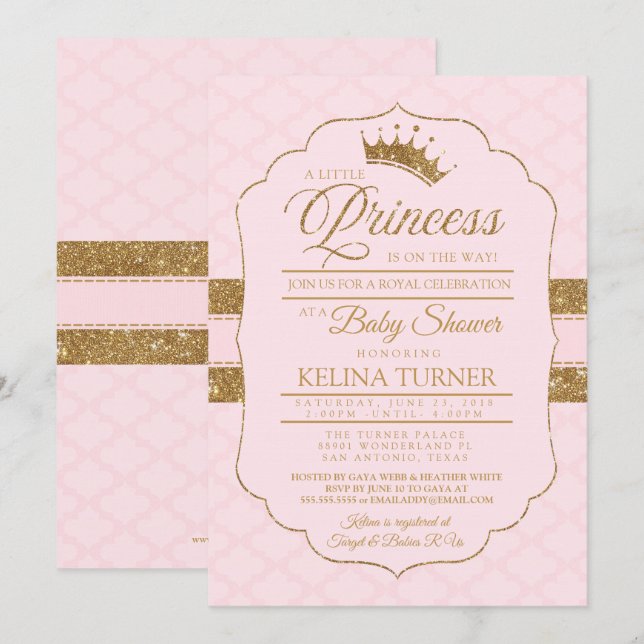 Royal Little Princess Blush Baby Dusche Einladung (Vorne/Hinten)
