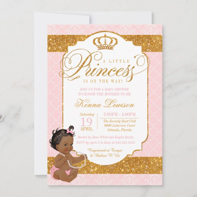 Royal Little Princess Pink and Gold Baby Dusche Einladung (Vorderseite)