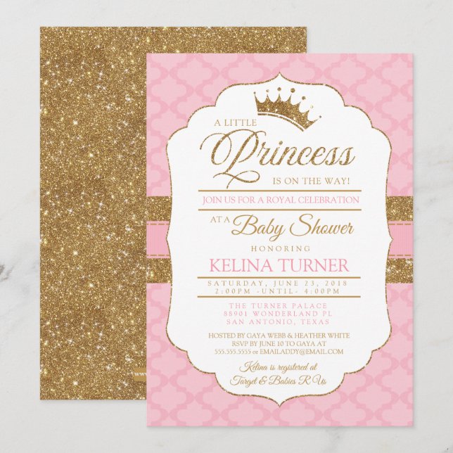 Royal Little Princess Pink Baby Dusche Einladung (Vorne/Hinten)