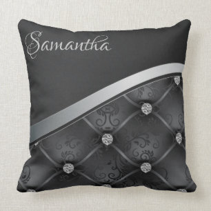 Royal Luxury Elegant Black Silver Floral Kissen