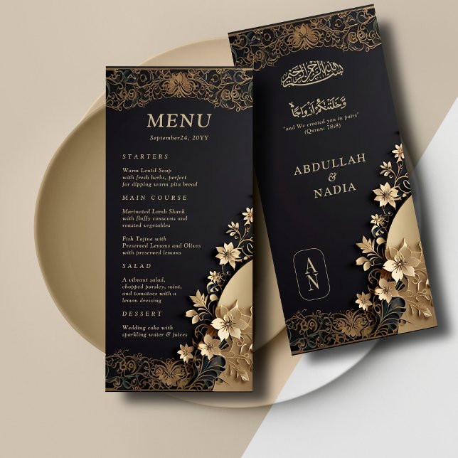 Royal & Luxury Golden Floral Ismic Wedding Menükarte (Von Creator hochgeladen)