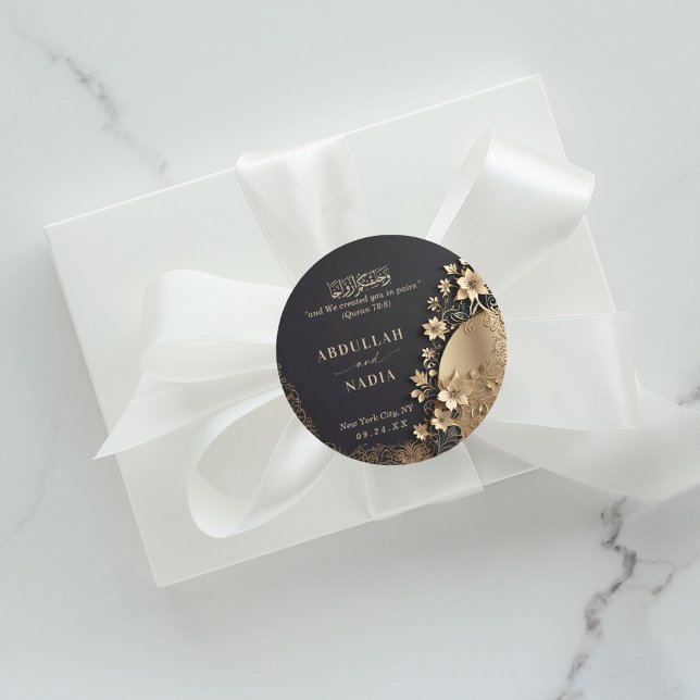 Royal & Luxury Golden Floral Ismic Wedding Runder Aufkleber (Von Creator hochgeladen)