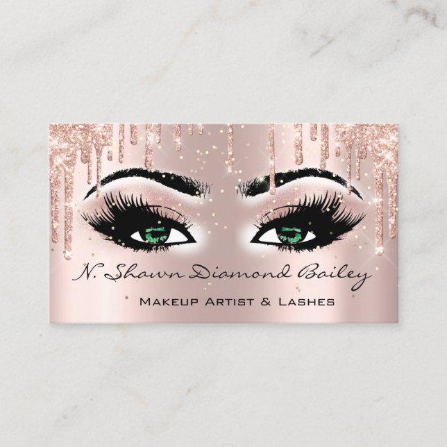 Royal Makeup Artist Lashes Confetti Tropfen Green  Visitenkarte (Vorderseite)