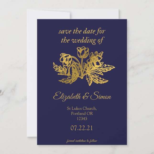 Royal Marineblau elegantes Foto Save the Date (Vorderseite)