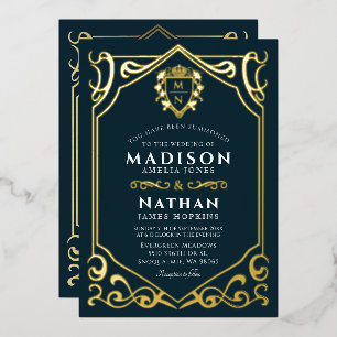 Royal Medieval Fantasy Monogram Wedding Folieneinladung