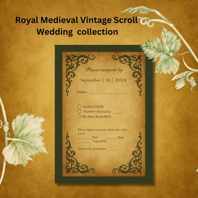 Royal Medieval Vintag Scroll Wedding RSVP Karte (Von Creator hochgeladen)