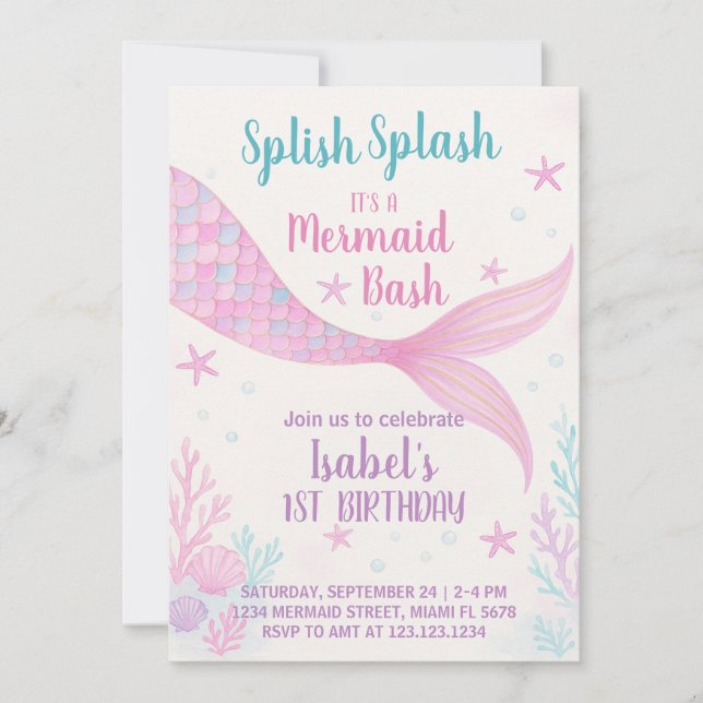 Royal Mermaid Princess Birthday Einladung (Vorderseite)