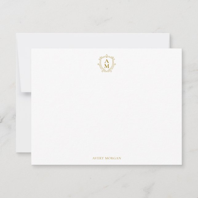 Royal Monogram Wappen Luxury Gold Personalisiert Mitteilungskarte (Vorderseite)