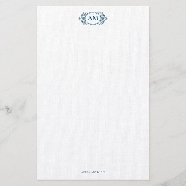 Royal Monogram Wappen Navy Blue Personalisiert Briefpapier (Vorderseite)