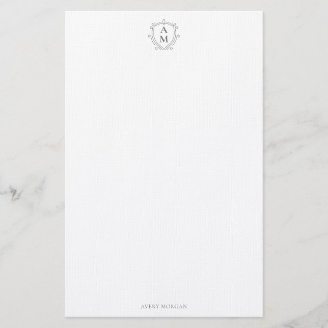 Royal Monogram Wappen Smokey Grau Personalisiert Briefpapier (Vorderseite)