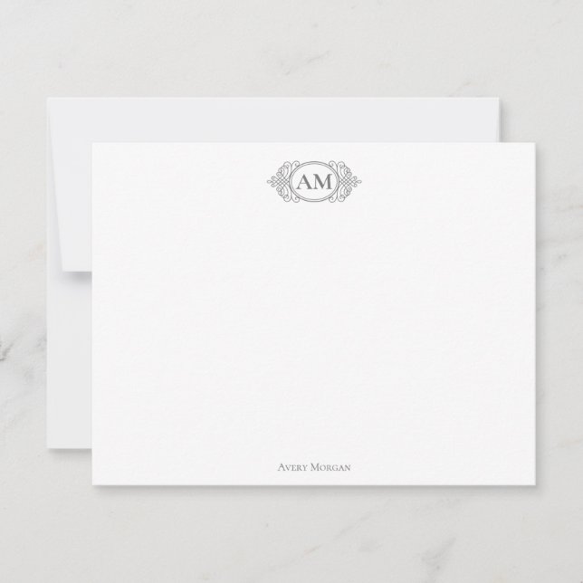 Royal Monogram Wappen Smokey Grau Personalisiert Mitteilungskarte (Vorderseite)