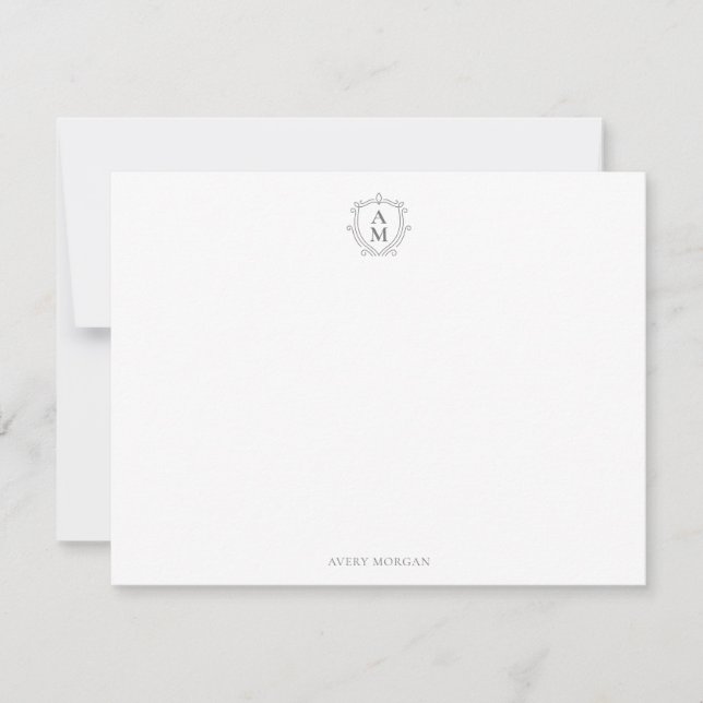Royal Monogram Wappen Smokey Grau Personalisiert Mitteilungskarte (Vorderseite)