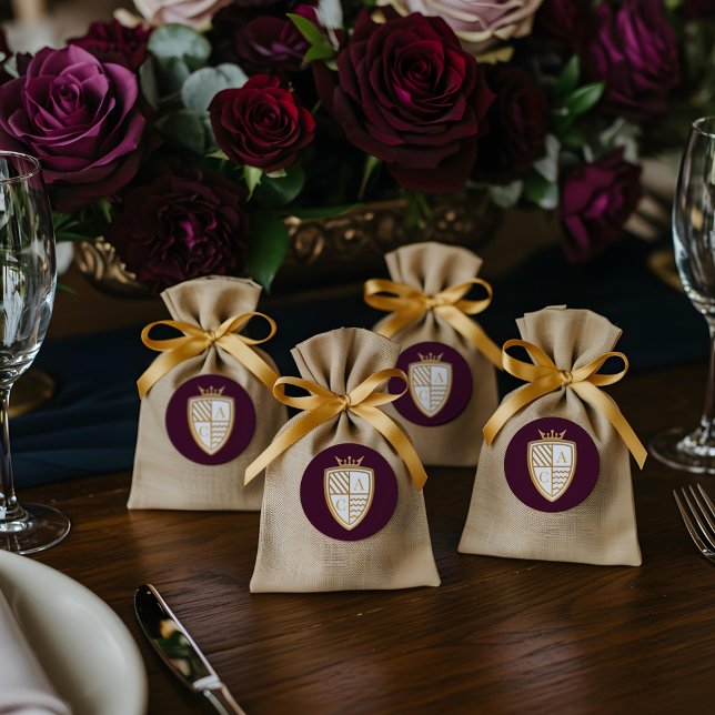 Royal Muse Medieval Fantasy Monogram Wappen Weddin Runder Aufkleber (Royal Muse Medieval Fantasy Monogram Crest Wedding Classic Round Sticker)