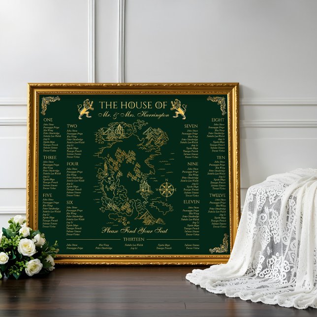 Royal Muse Mittelalterliche Fantasie Hochzeitskart Poster (Royal Muse Medieval Fantasy Wedding Map 13 Seating Poster)