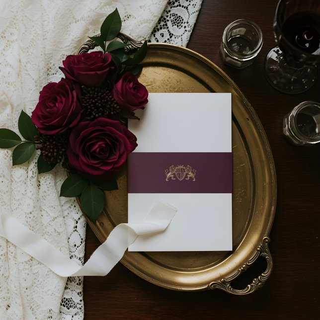 Royal Muse Mittelalterliche Fantasy Lion Emblem We Einladungsbanderole (Royal Muse Medieval Fantasy Lion Emblem Wedding Invitation Belly Band)