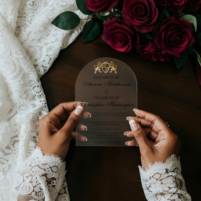 Royal Muse Mittelalterliche Fantasy Pflaumenhochze Acryleinladungen (Royal Muse Medieval Fantasy Plum Floral Wedding Acrylic Invitations)