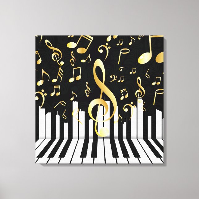 Royal Musiknote Black Gold Piano Keys Leinwanddruck (Vorderseite)
