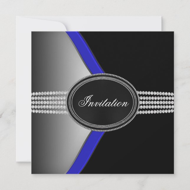 Royal Navy Blue Black Diamond Black Krawatte Party Einladung (Vorderseite)