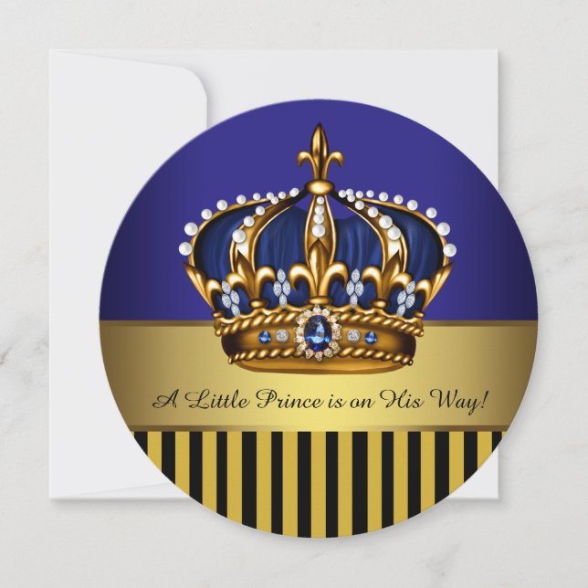 Royal Navy Blue Black Gold Prince Baby Boy Dusche Einladung (Vorderseite)