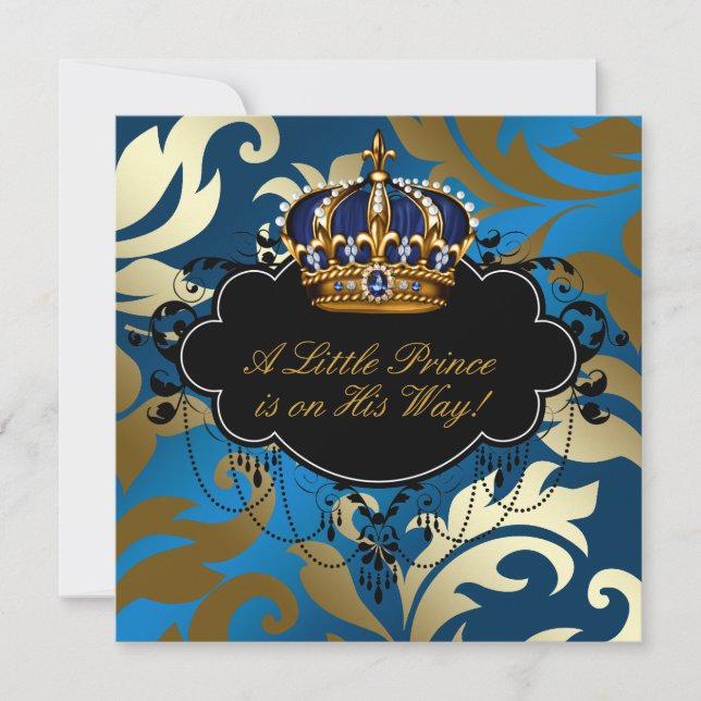 Royal Navy Blue Black Prince Baby Boy Dusche Einladung (Vorderseite)