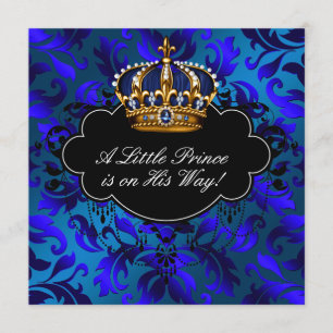 Royal Navy Blue Black Prince Baby Boy Dusche Einladung