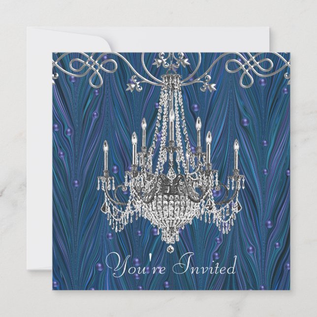 Royal Navy Blue Chandelier Party Einladungen (Vorderseite)