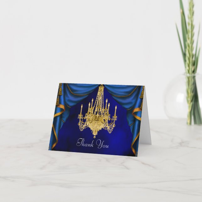 Royal Navy Blue Gold Chandelier Merci Cartes (Devant)