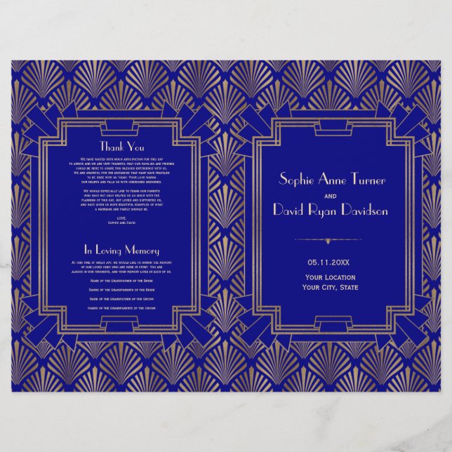 Royal Navy Blue Gold Great Gatsby Art Deco Program (Vorderseite)
