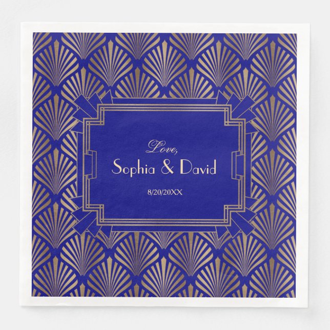 Royal Navy Blue Gold Great Gatsby Art Deco Wedding Serviette (Vorderseite)