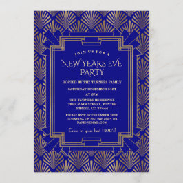 Royal Navy Blue Gold Great Gatsby New Year Party Einladung