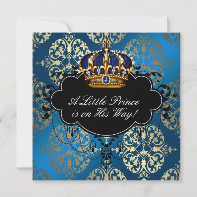 Royal Navy Blue Gold Prince Baby Boy Dusche Einladung (Vorderseite)
